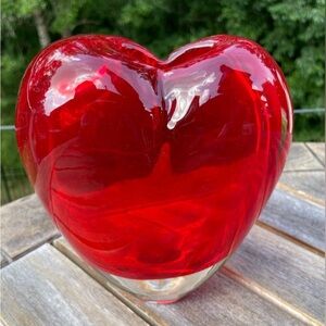 Vintage Large Murano Style Red Glass Heart Vase Sculpture ***see description***